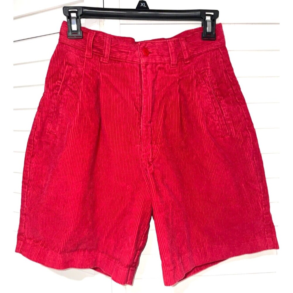 62 East Women’s Vintagе Red Corduroy Bermuda Shorts size 7/8 Pleated High Waist